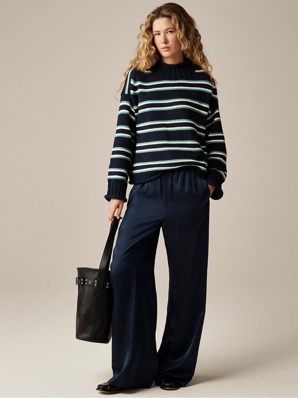 J.Crew 2025 Rollneck Sweater Striped Navy Aqua Multi XXS - Picture 2 of 12